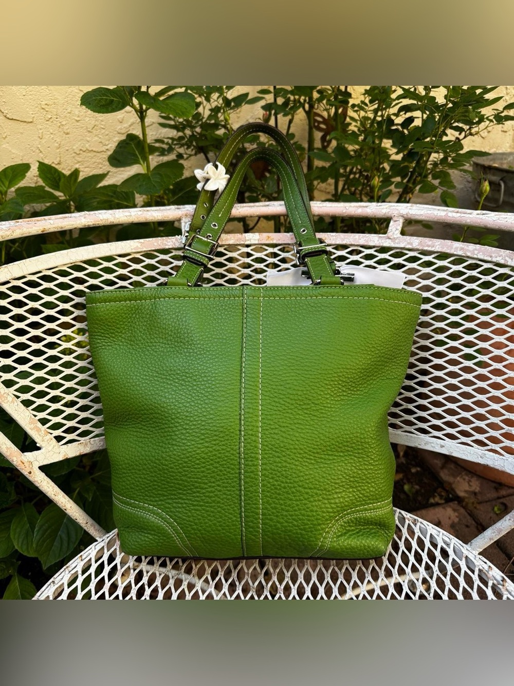 Y2K Green Pebbled Leather Coach Shoulder Bag - Picture 2 of 8